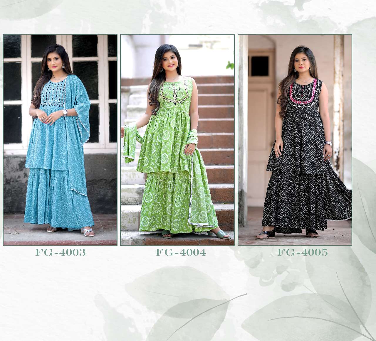 S3forever-Naaz-Pure Cotton-Classy-Printed-Hand-Embroidery-Mirror-Work-Kurti-Sharara-Dupatta-Collage